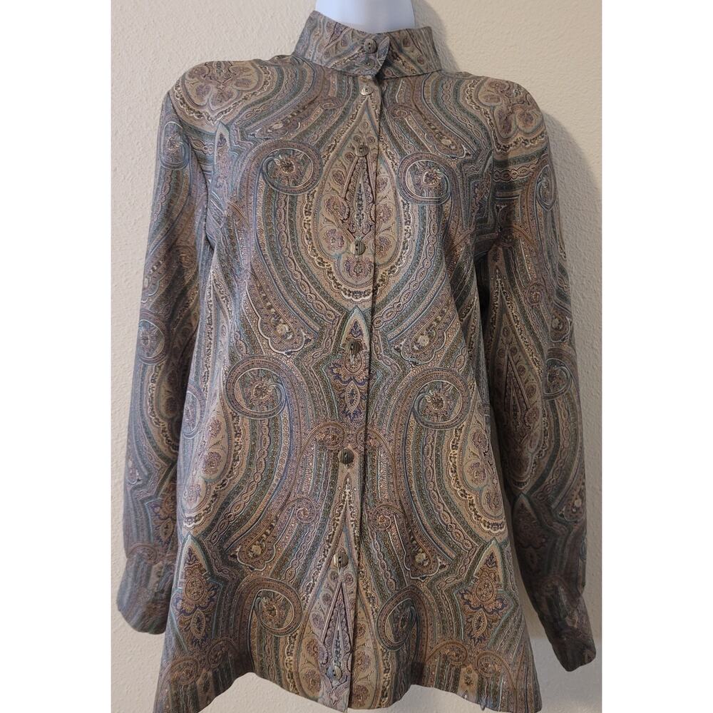 VTG Jaeger Mauve Paisley Button Up Women's Blouse Shirt Size 91cm 36 in Medium
